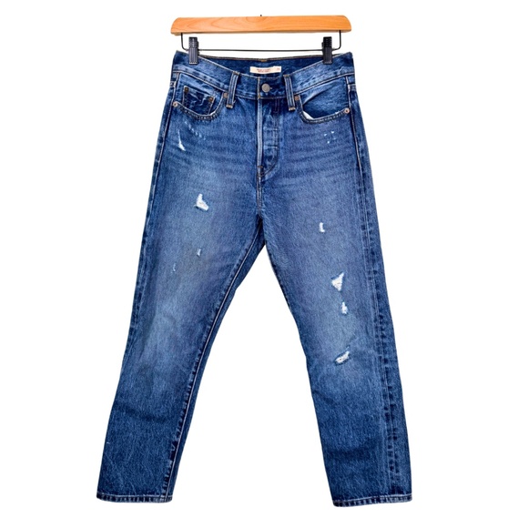 Levi’s Wedgie Straight High Rise Distressed Button Fly Jeans Size 26 - Picture 1 of 15